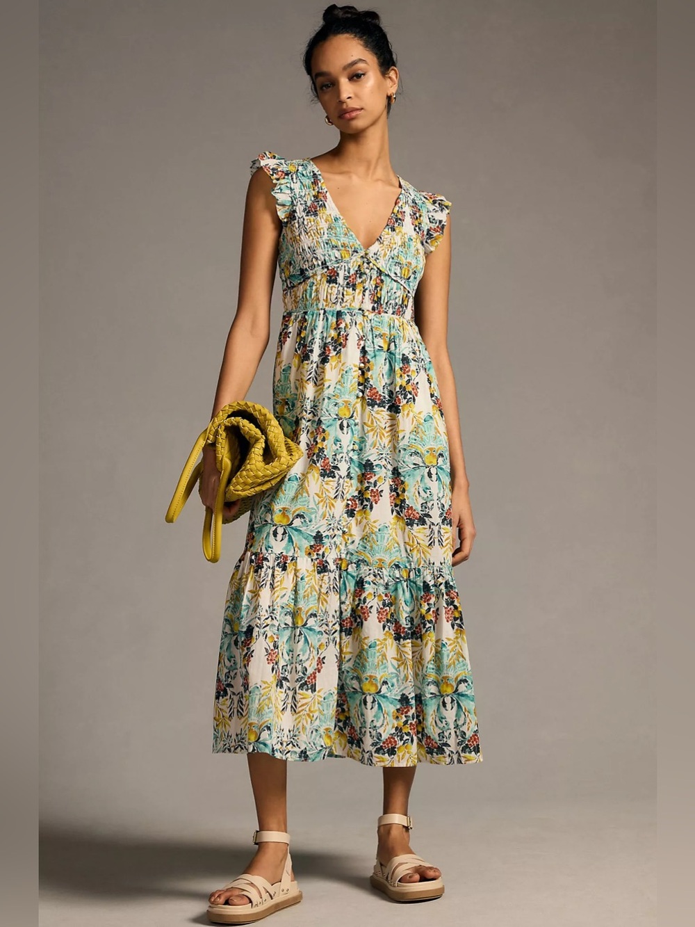 Anthropologie The Peregrine Midi Dress Floral Size Medium 57138